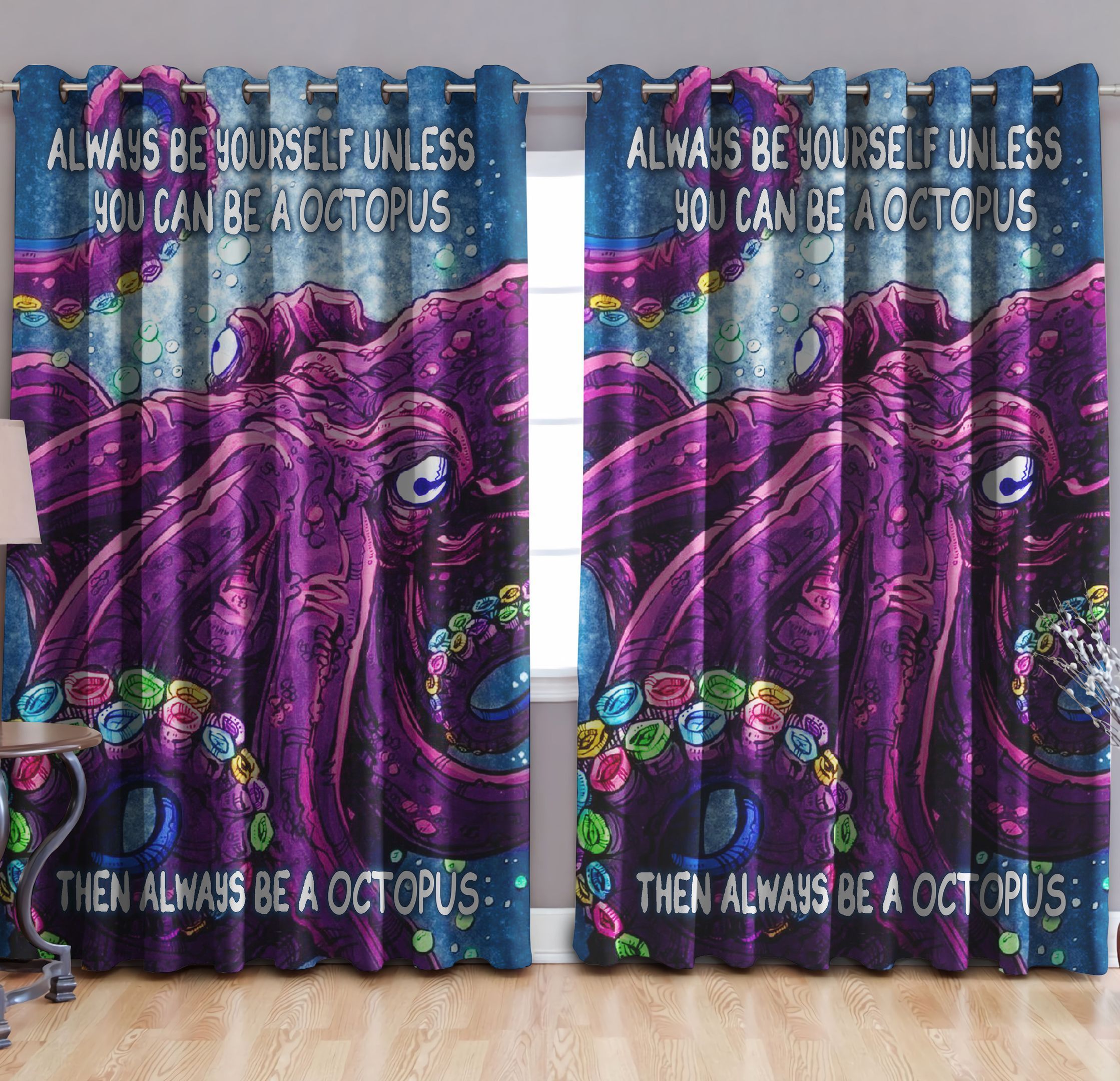 always be a octopus printed window curtain home decor 6585