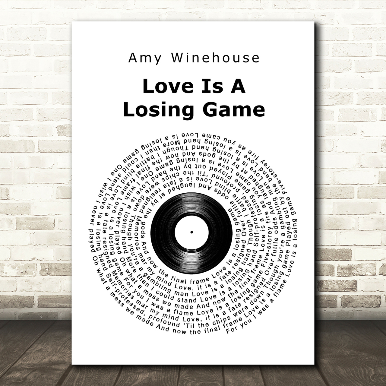 amy winehouse love is a losing game vinyl record song lyric art print 8940