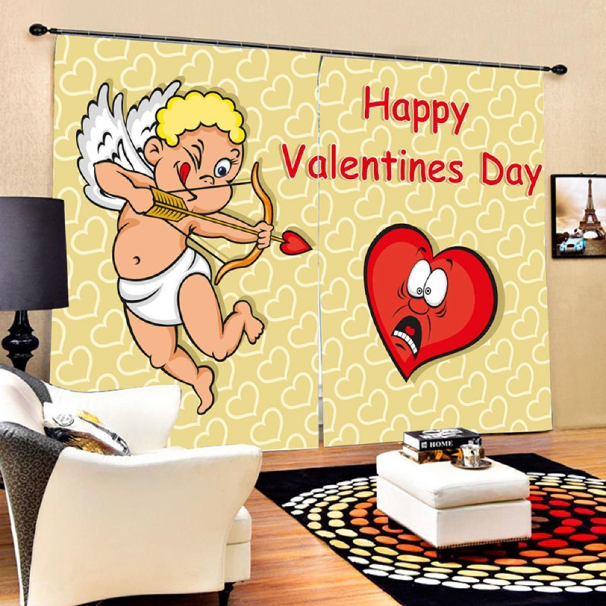 angel and heart happy valentines day printed window curtain home decor 3864