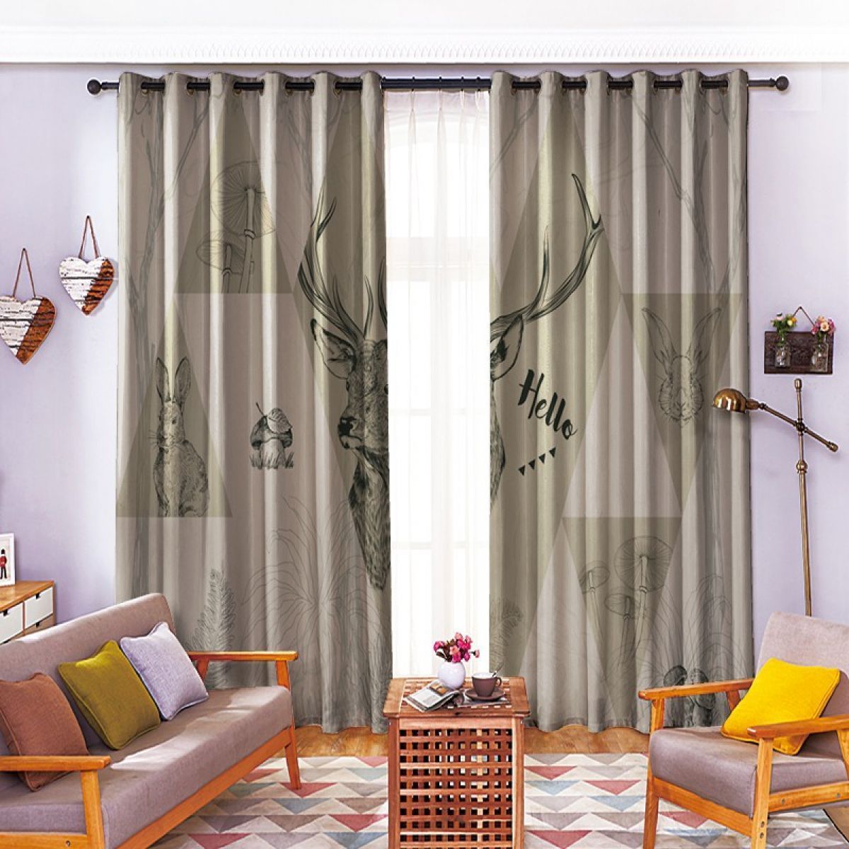 Animals And Mushroom Printed Window Curtain Home Decor animals and mushroom printed window curtain home decor 1074