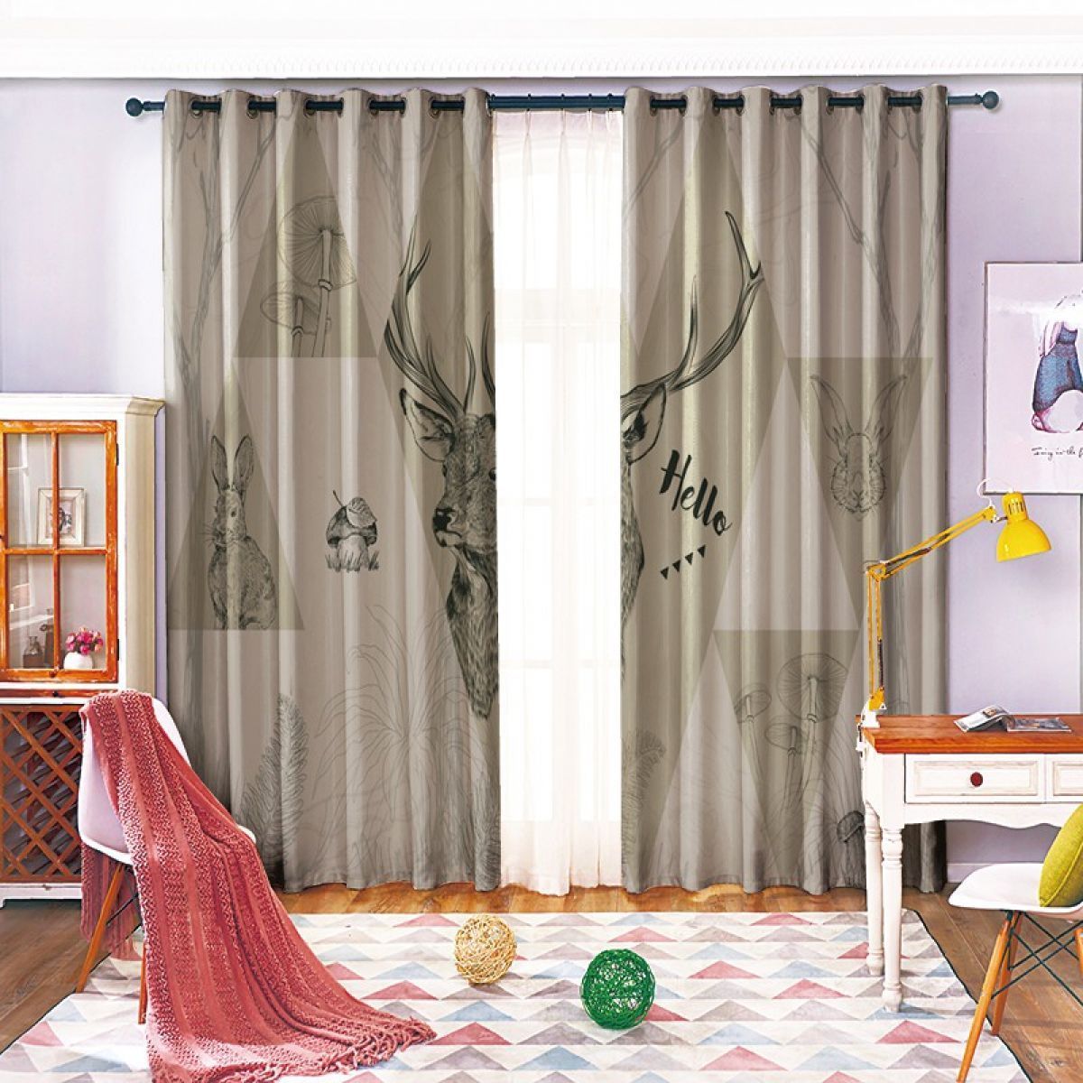 Animals And Mushroom Printed Window Curtain Home Decor animals and mushroom printed window curtain home decor 3394