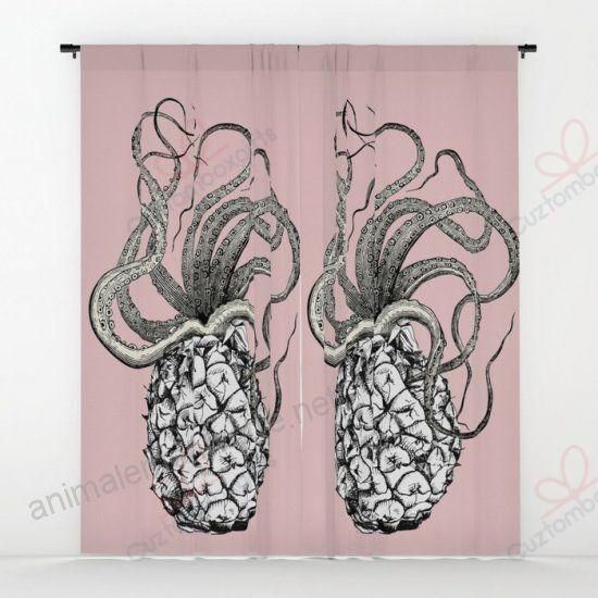 anoctopus and pineapple printed window curtain home decor 6754