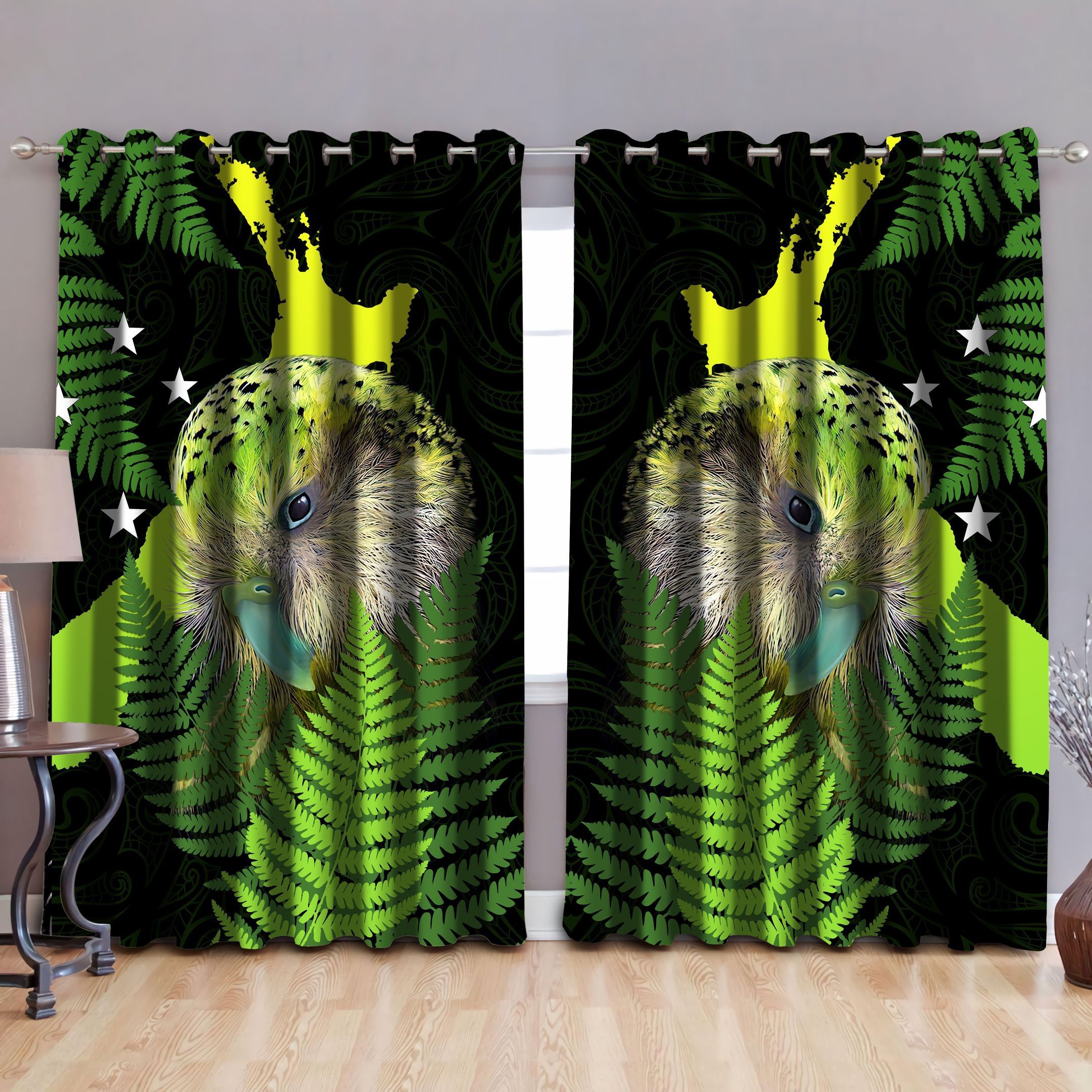 aotearoa kakapo bird printed window curtain home decor 3336