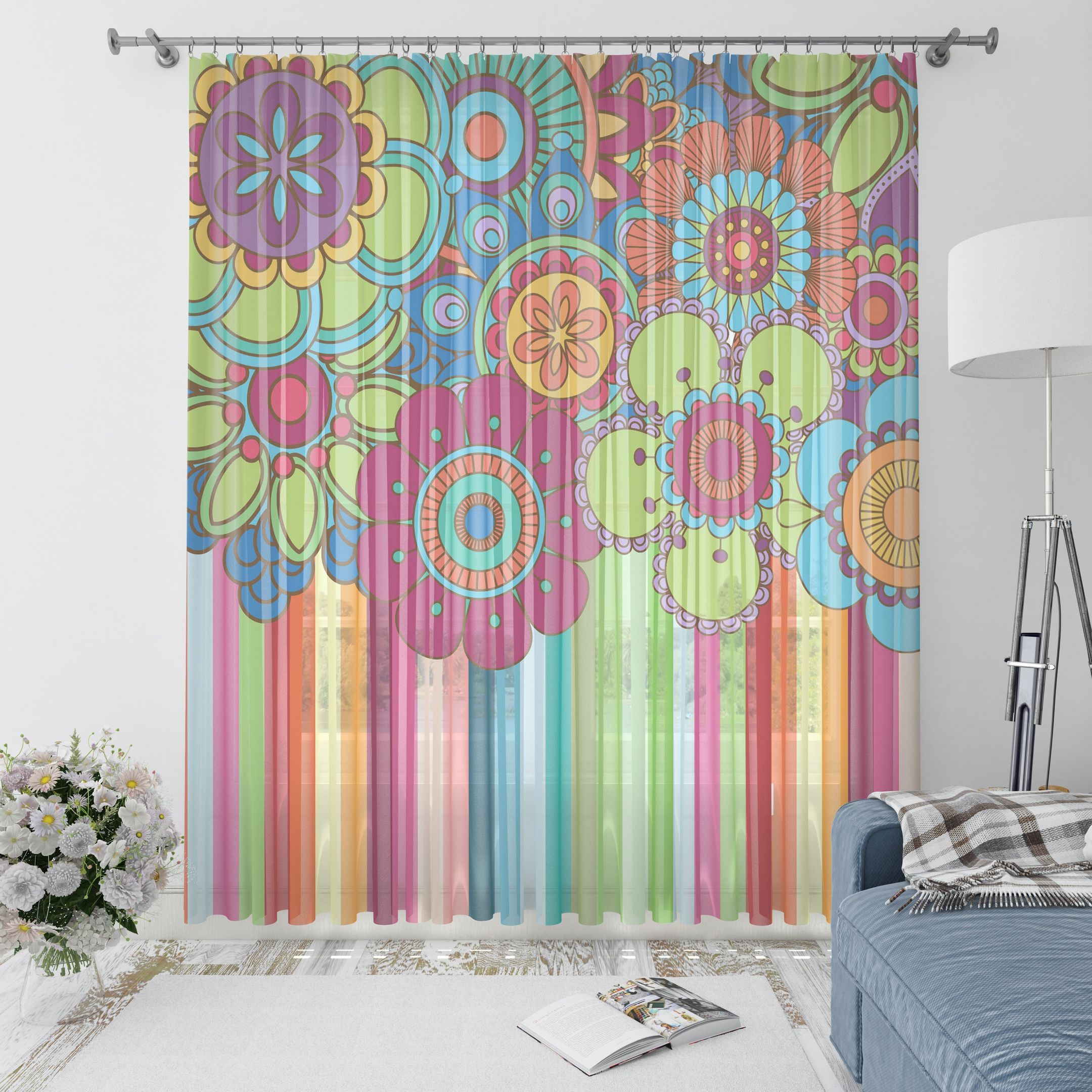 appealing hippie wildflower printed window curtains home decor 2259