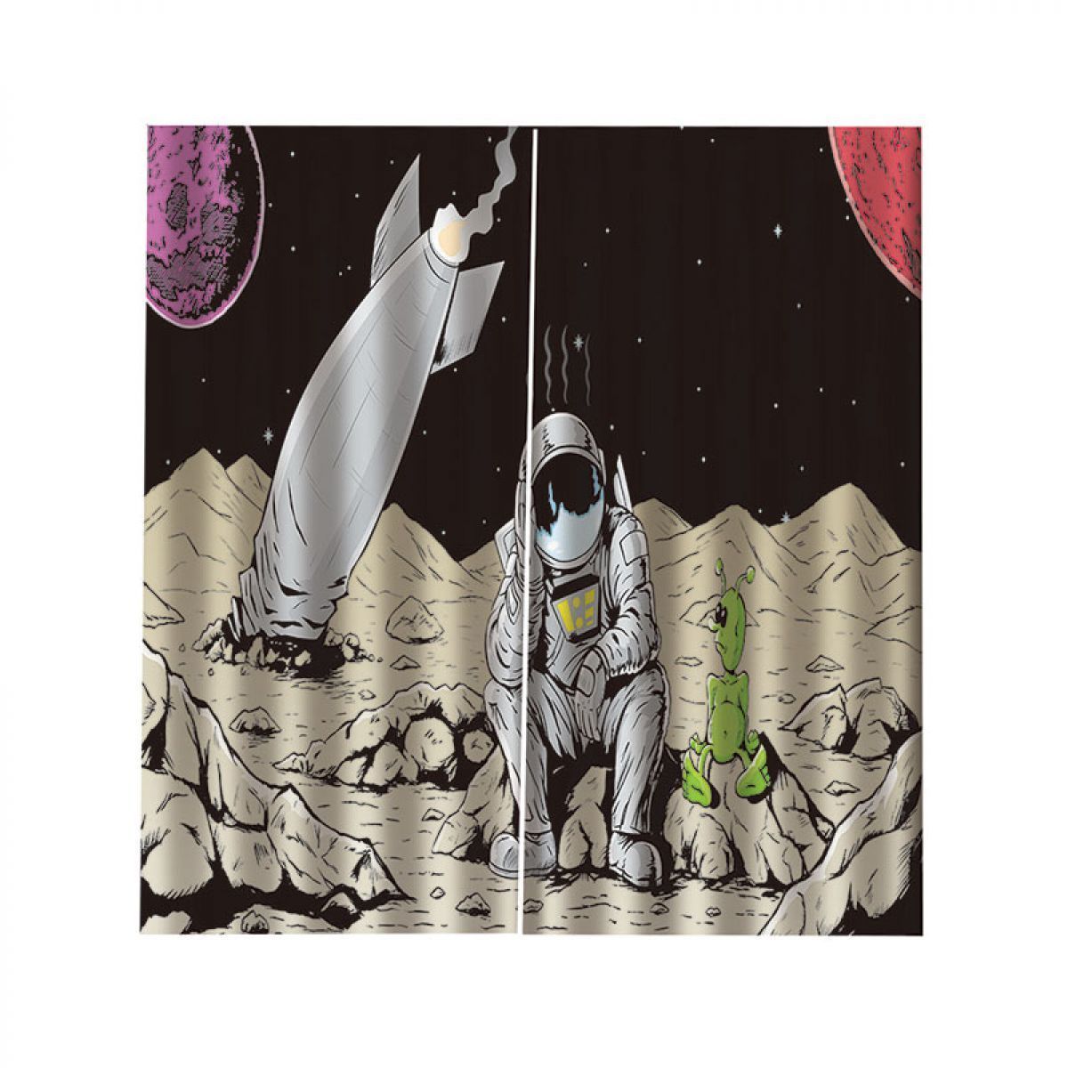 astronaut and alien printed window curtain home decor 1270