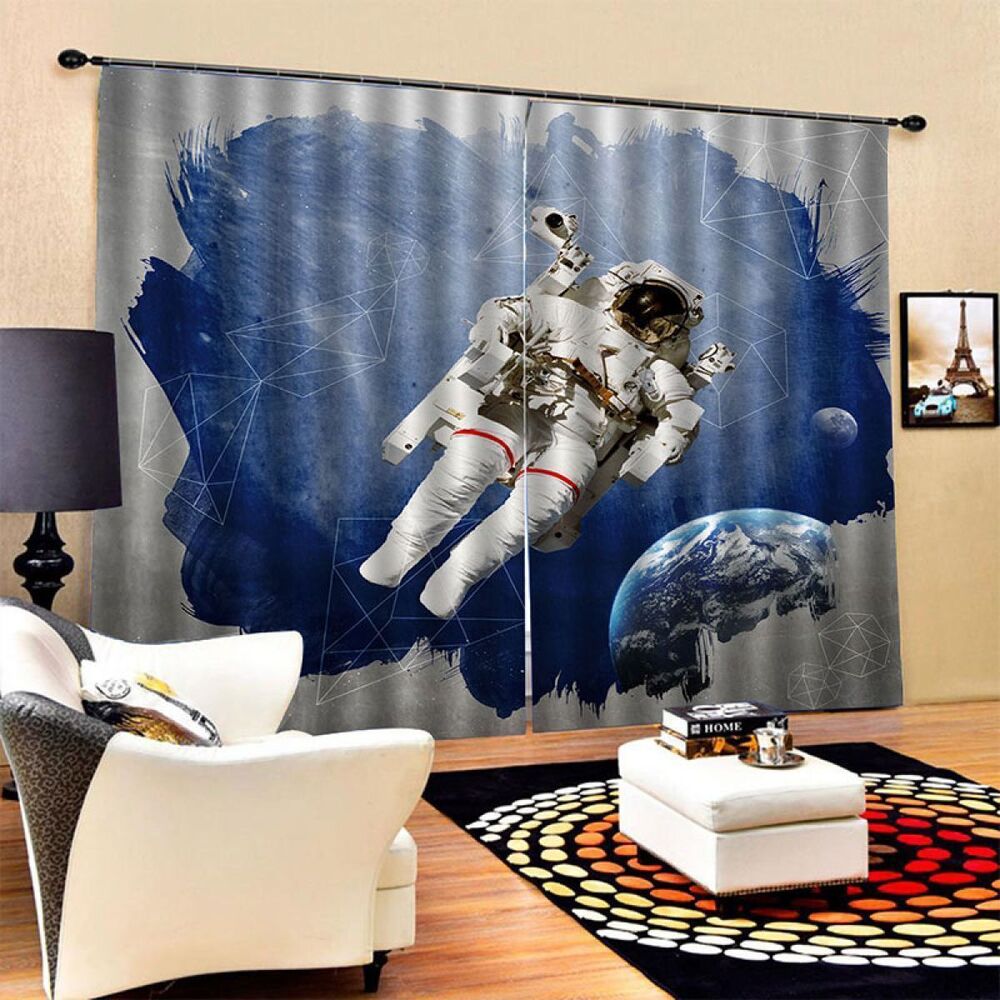 Astronaut And Earth Printed Window Curtain Home Decor astronaut and earth printed window curtain home decor 3032