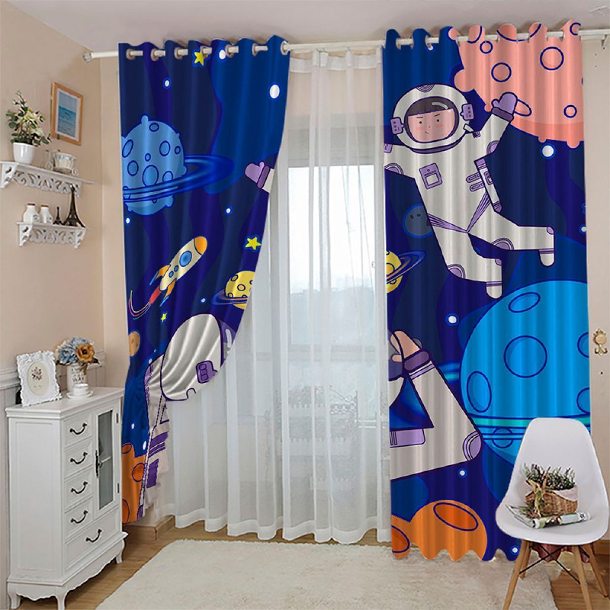 astronauts in the space printed window curtain home decor 4841