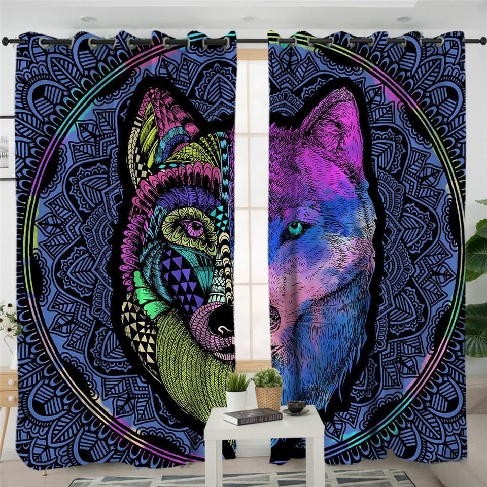 attractive tribal wolf american printed window curtains home decor 6143