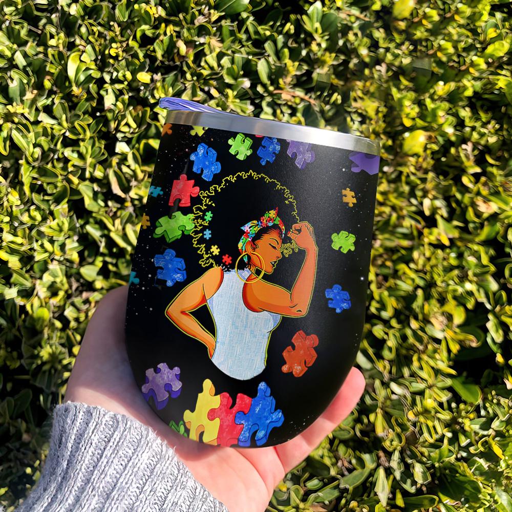 autism mom african american mom black queen autism mom it is not for the weak mom gift autism mom gift wine tumbler 5174