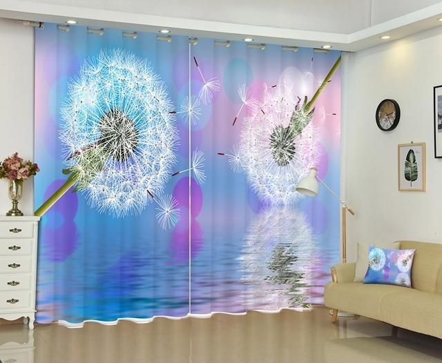aweosome dandelion blue and pink printed window curtain 2603