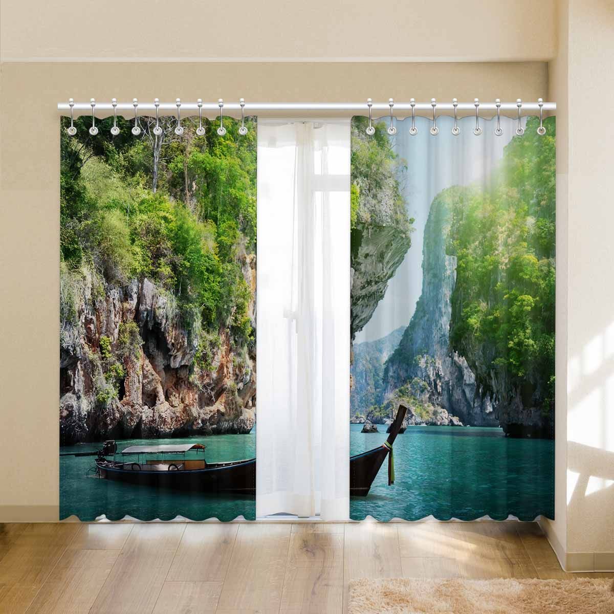 awesome natural harbour landscape printed window curtain 1120