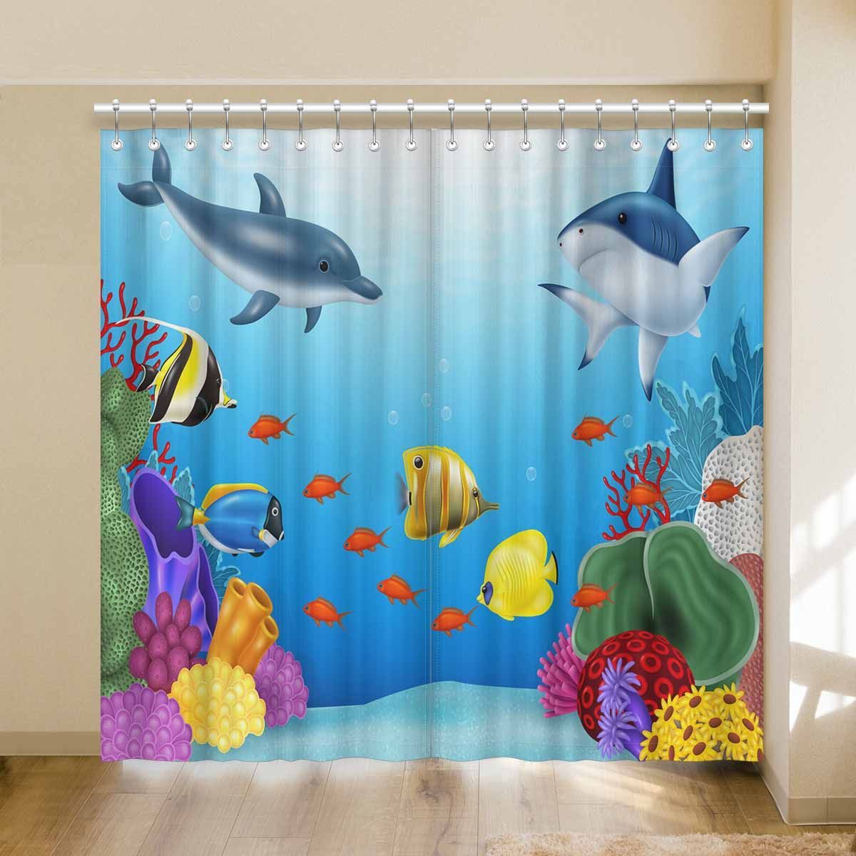 awesome undersea life with corals fishes printed window curtain 5035
