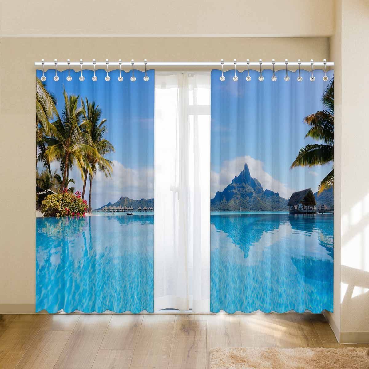 beach on the tropical island clear blue water printed window curtain 8274