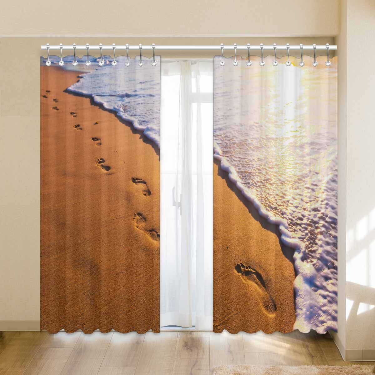Beach Wave And Footsteps At Sunset Printed Window Curtain beach wave and footsteps at sunset printed window curtain 4557