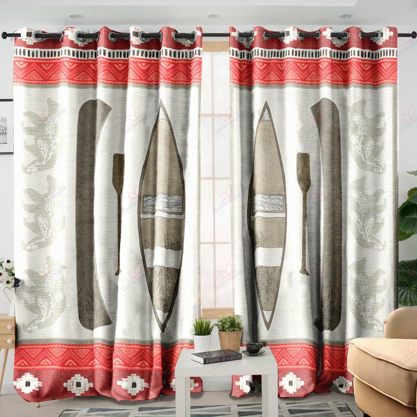 bear with kayak printed window curtains home decor 1630