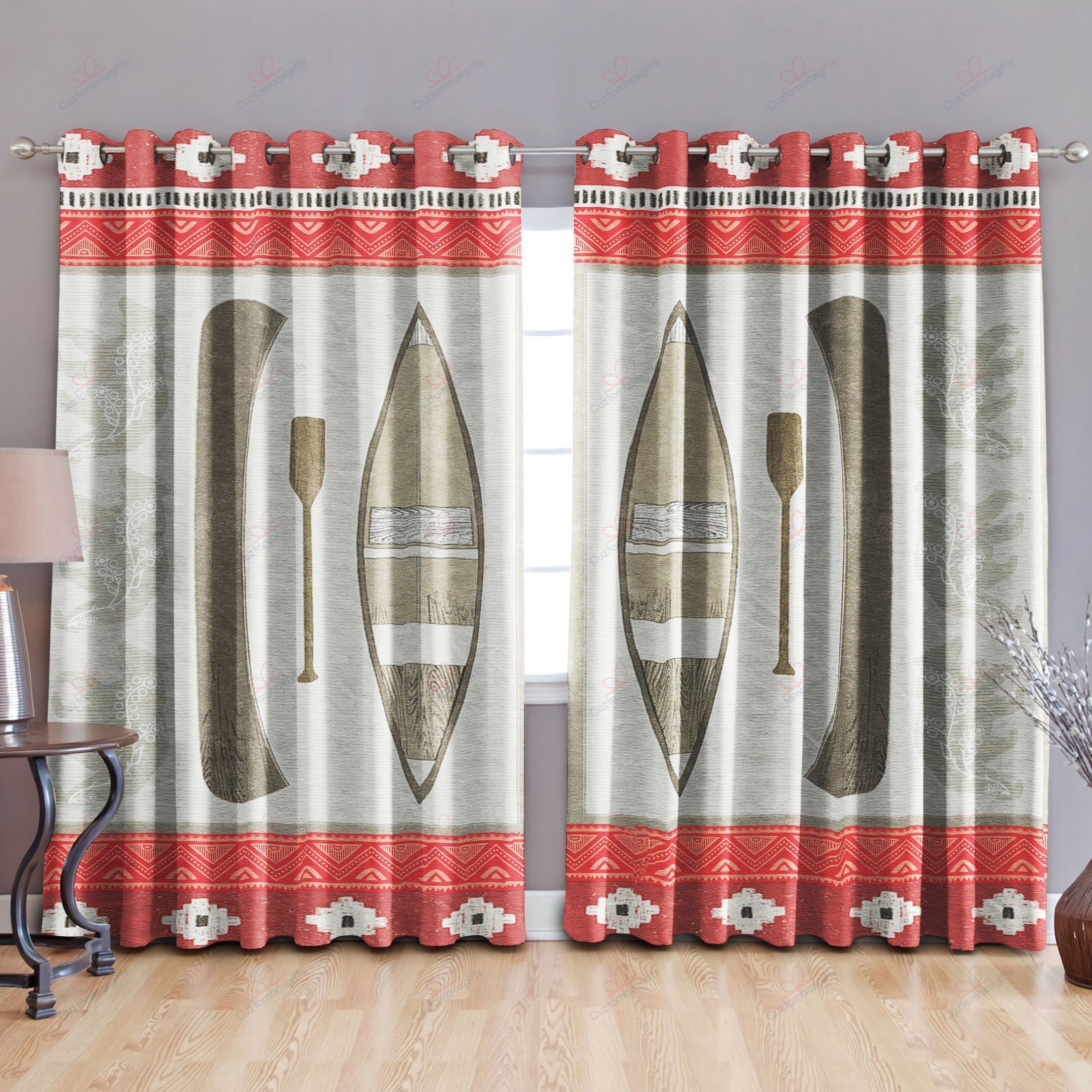 bear with kayak printed window curtains home decor 5016