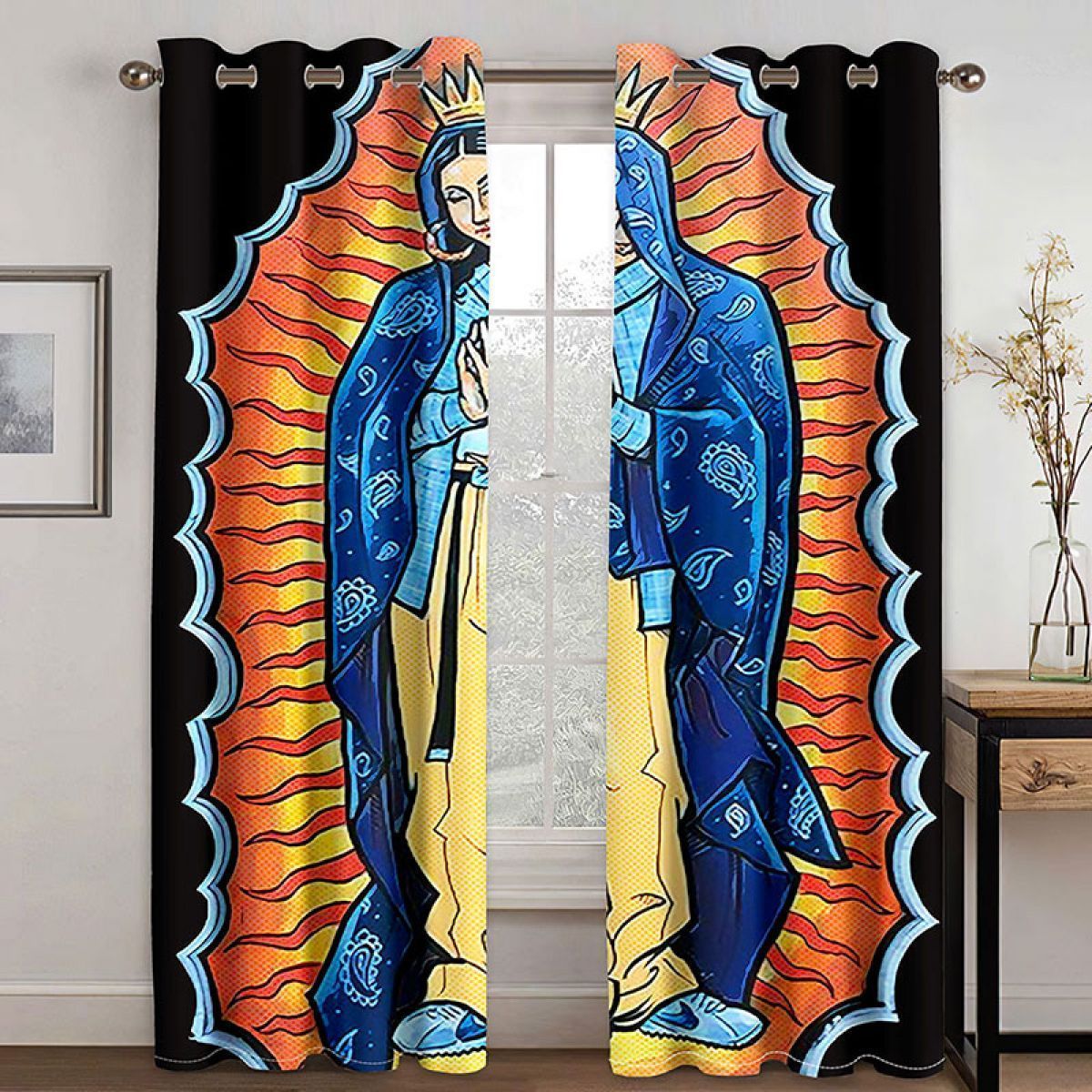 beautiful black woman printed window curtain home decor 8416