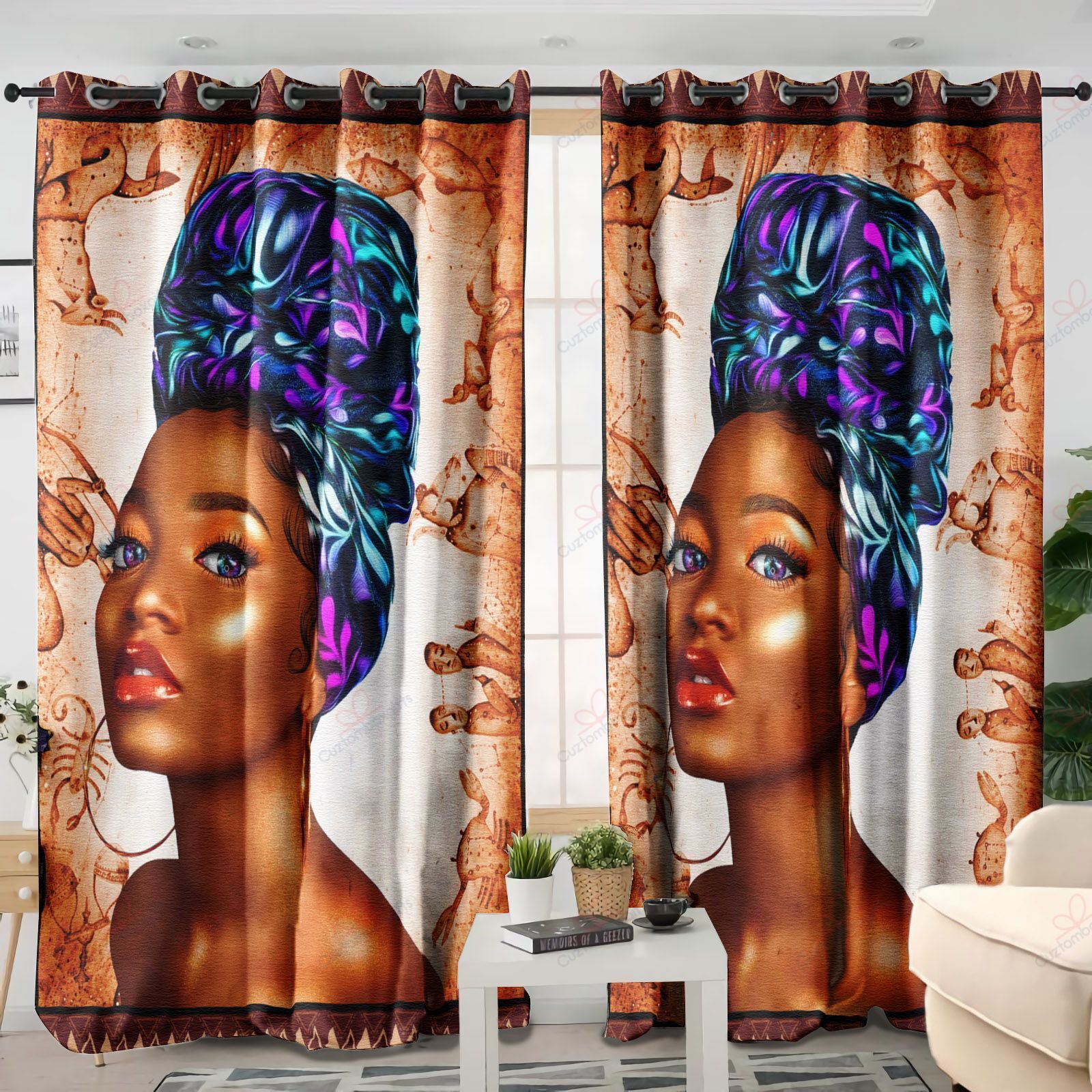Beautiful Black Woman With Purple Hair Printed Window Curtain Home Decor beautiful black woman with purple hair printed window curtain home decor 4775