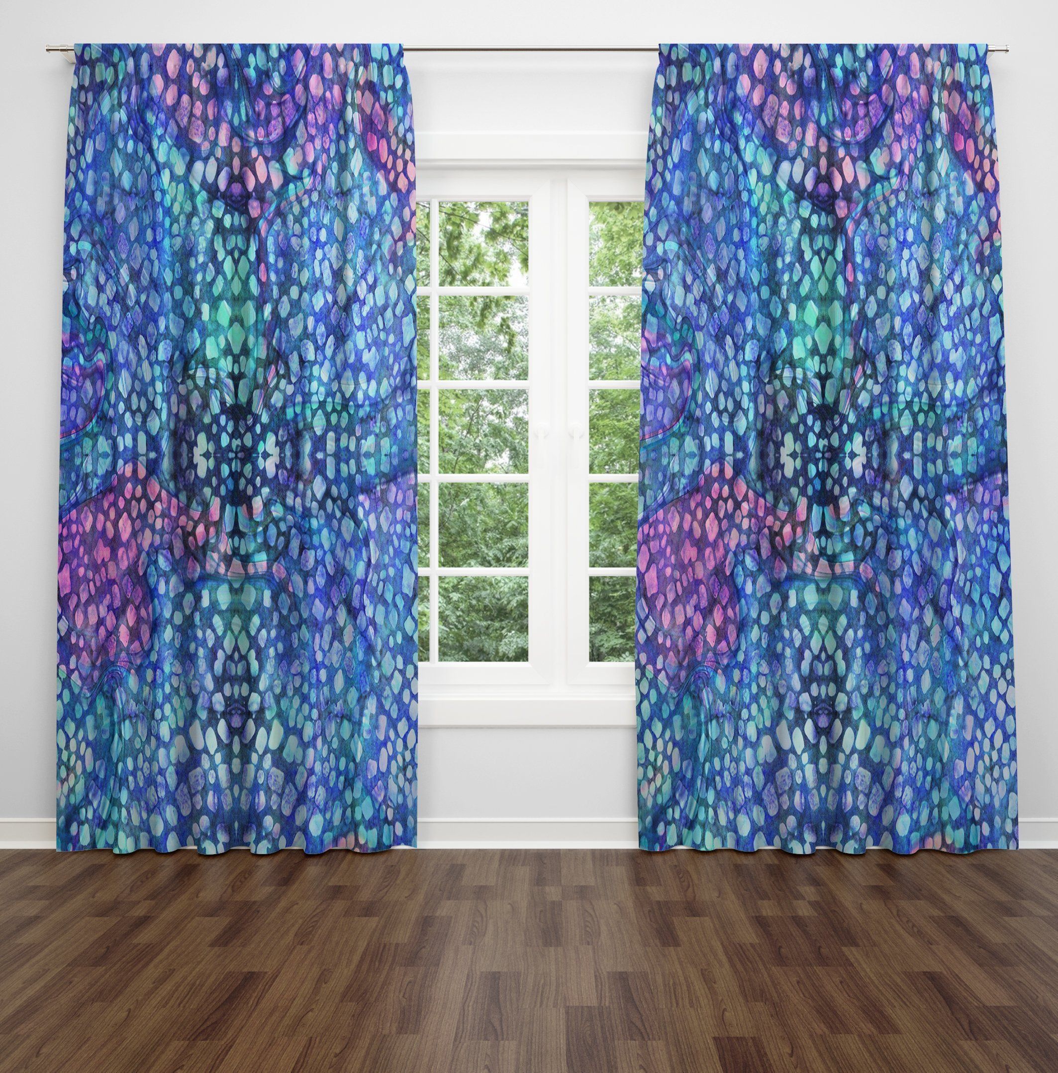 beautiful blue batik boho printed window curtains home decor 3558