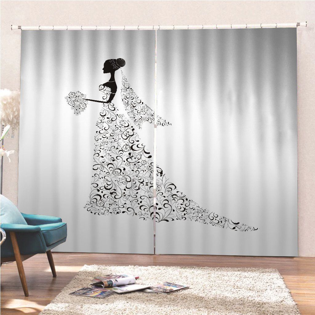 beautiful bride with floral dress and veil printed window curtain 8703