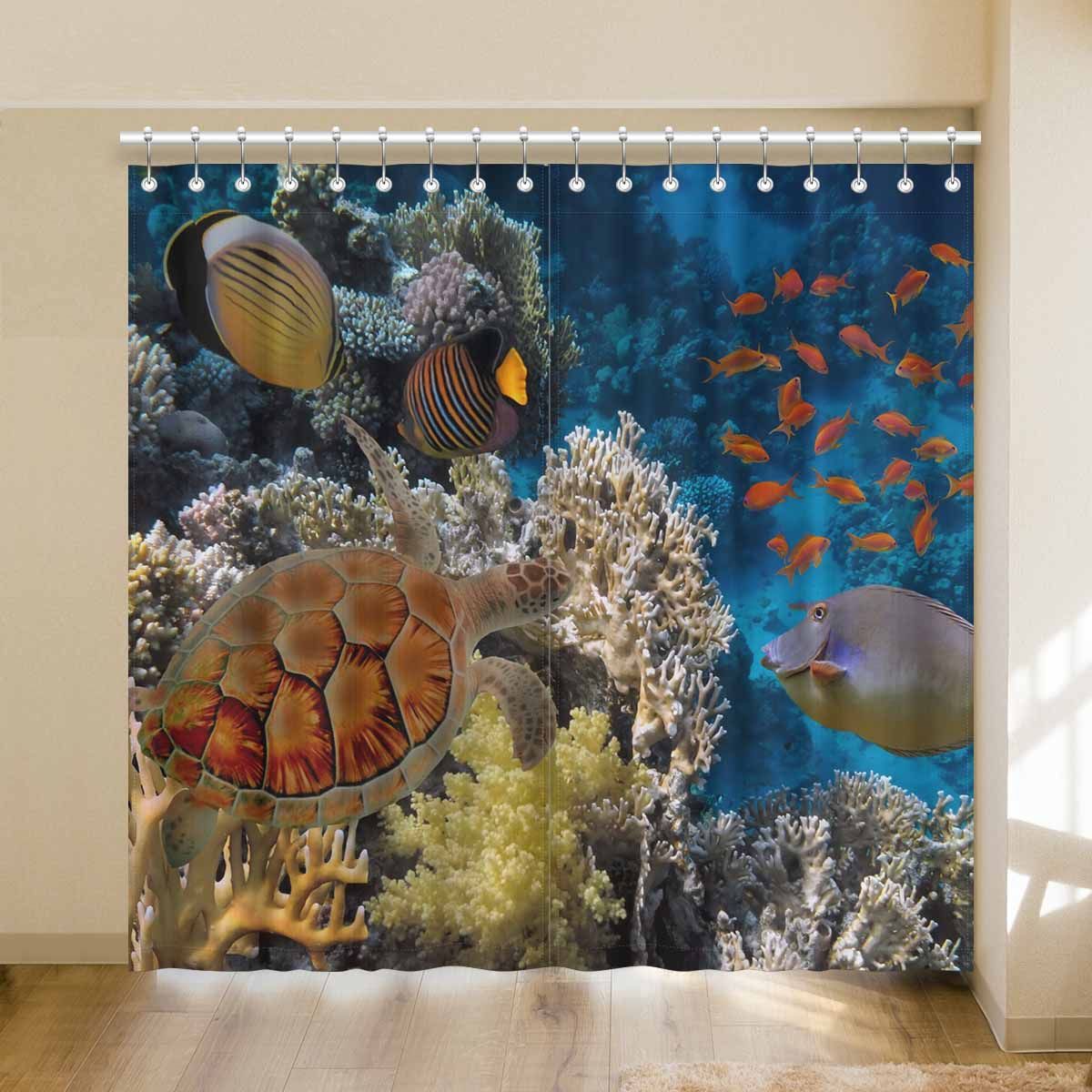 beautiful coral reef with many fishes pattern printed window curtain 1228