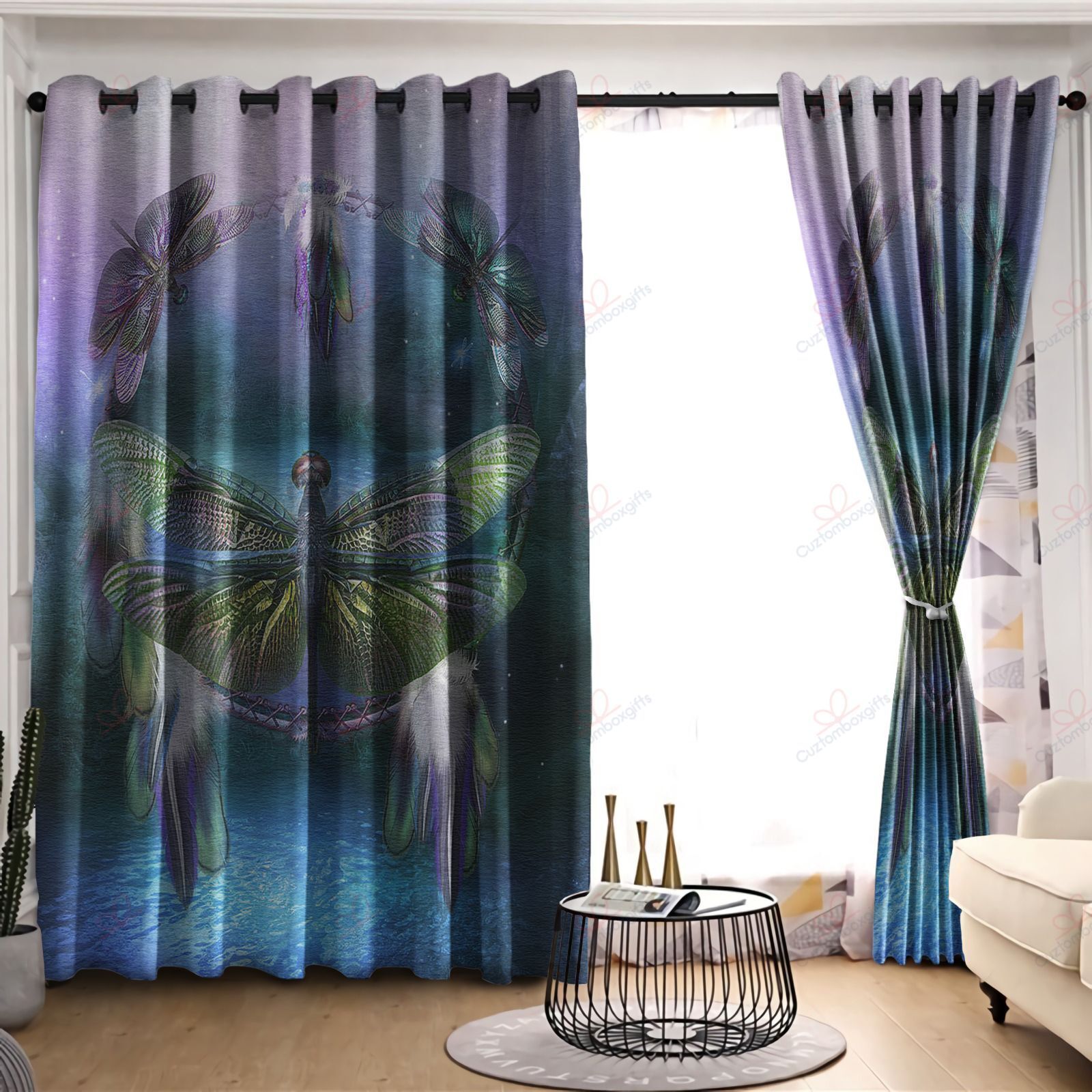 beautiful dragonfly dreamcatcher printed window curtain home decor 2975