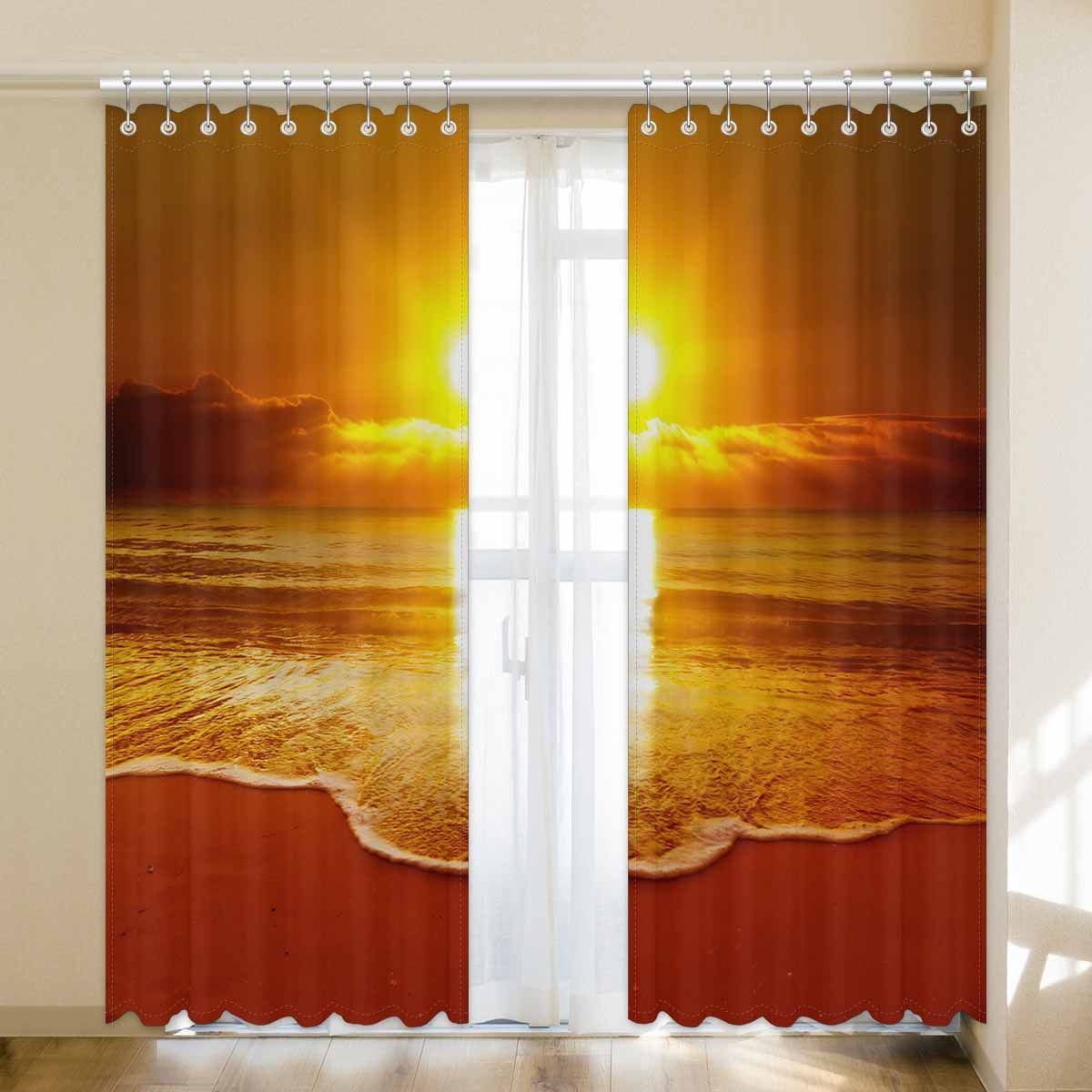beautiful sunset on the beach printed window curtain 2706