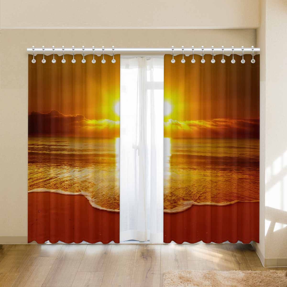 beautiful sunset on the beach printed window curtain 4511