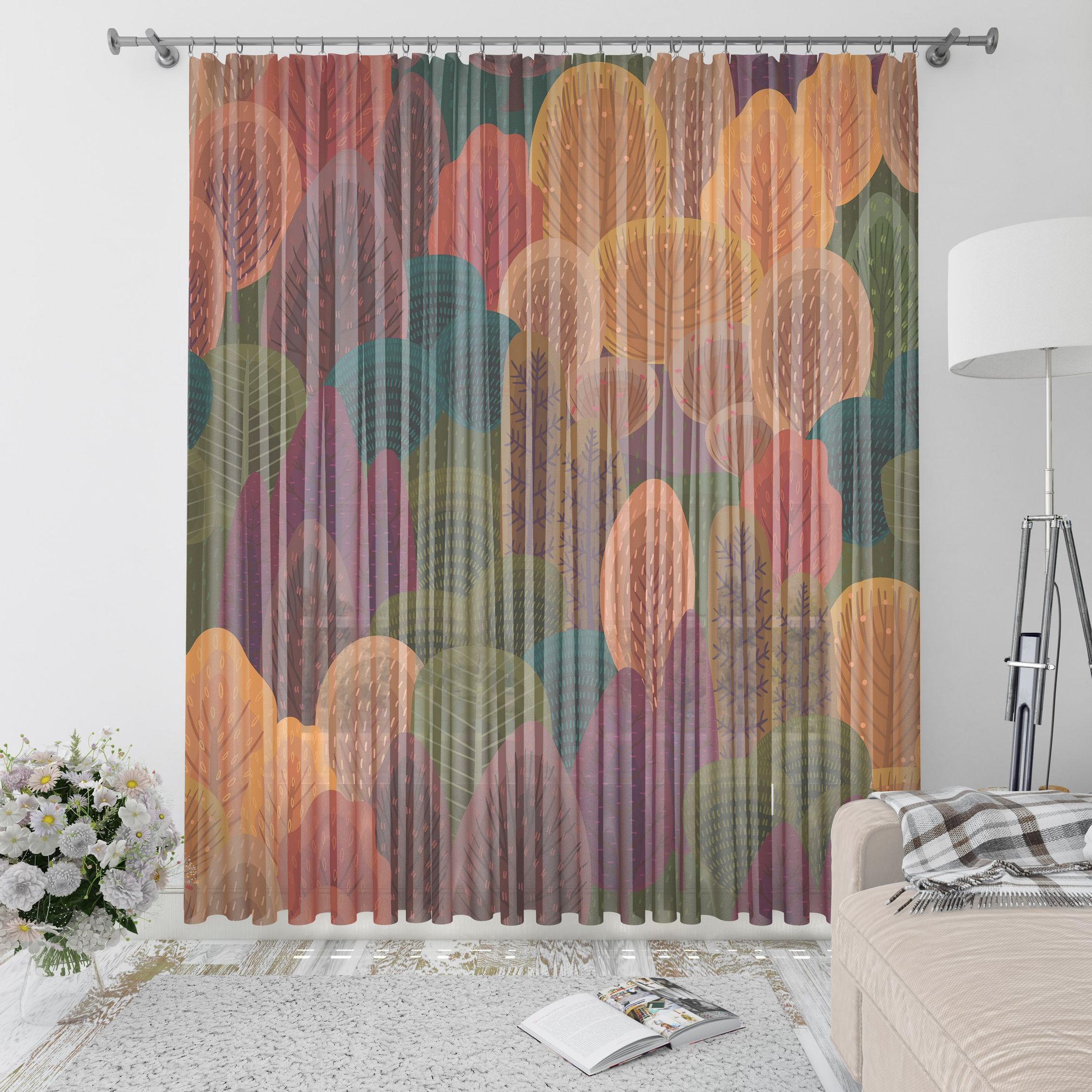 beautiful woodland trees printed window curtain home decor 4999