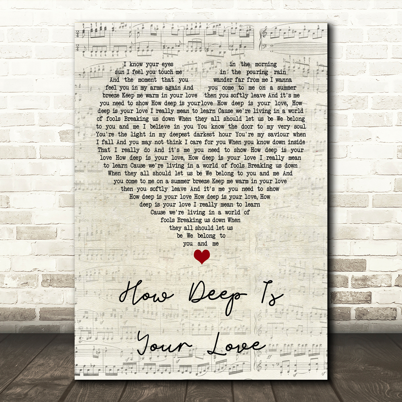 bee gees how deep is your love script heart song lyric music print 8076