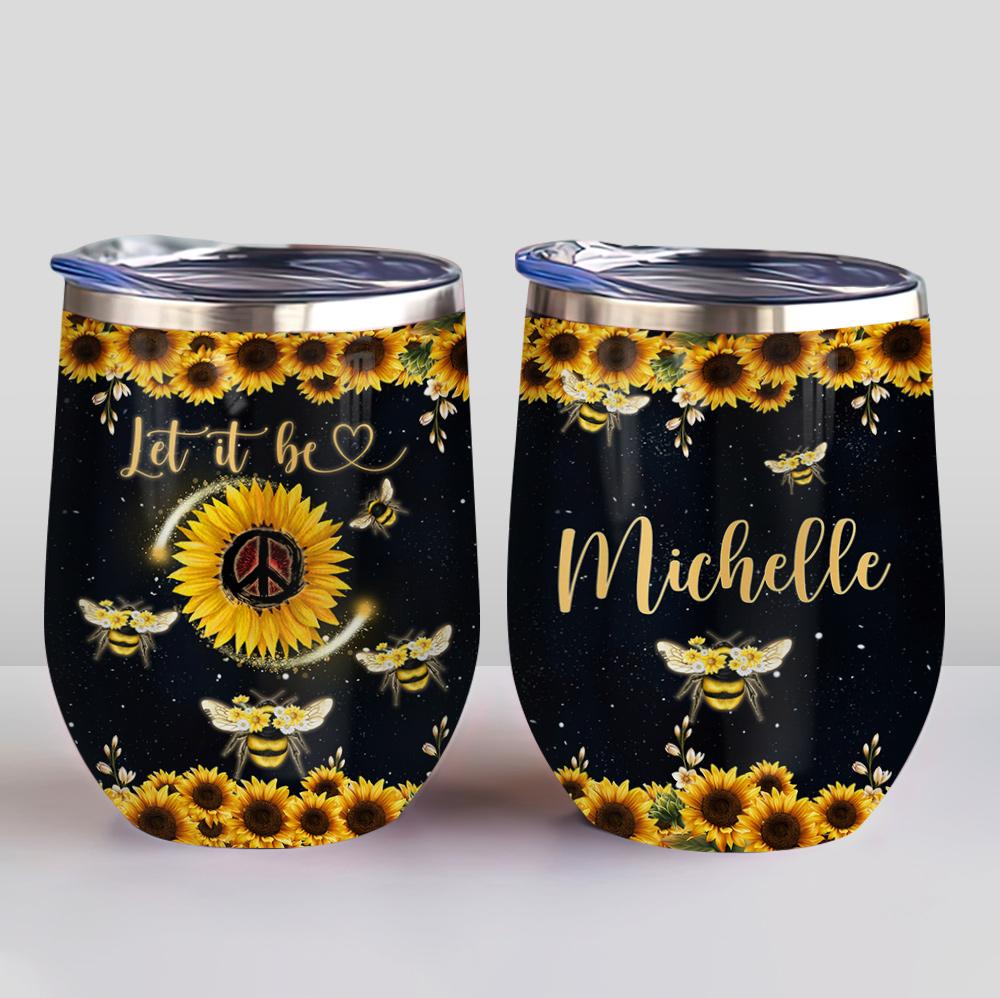 bee lover let it bee hippie sunflower personalized wine tumbler 3896
