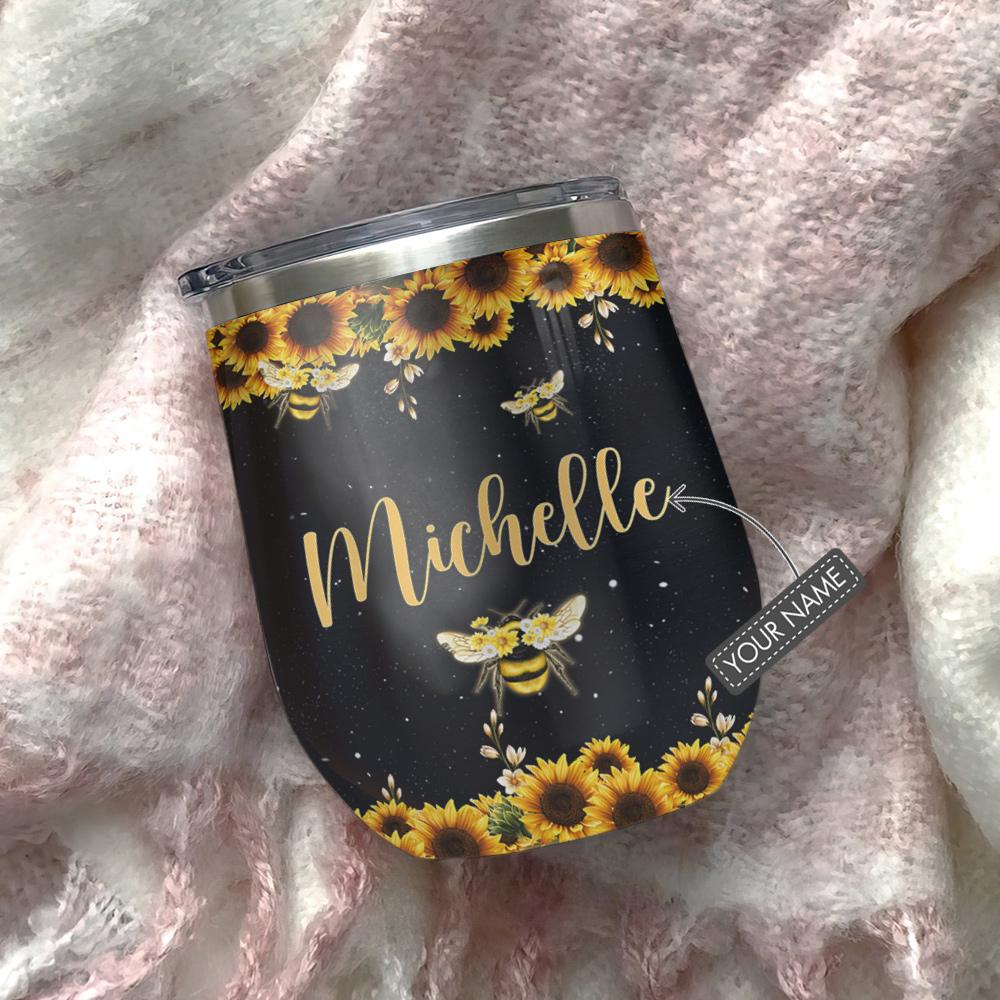 bee lover let it bee hippie sunflower personalized wine tumbler 5857