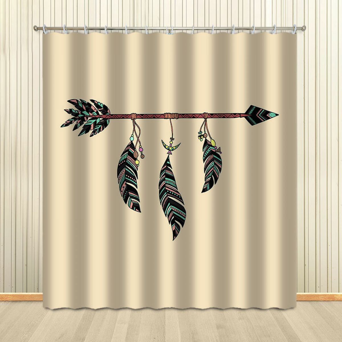 black feather printed window curtain home decor 1666