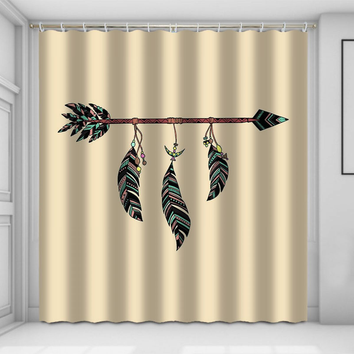 black feather printed window curtain home decor 6746