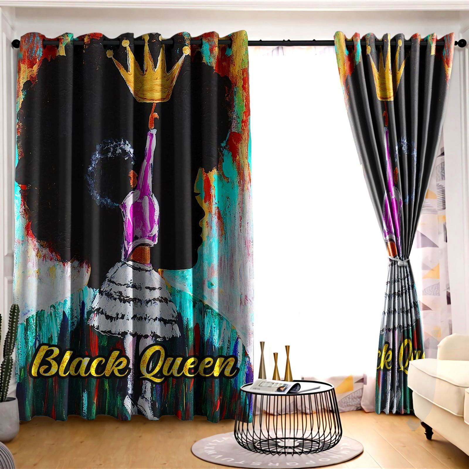black girl art printed window curtain home decor 4976