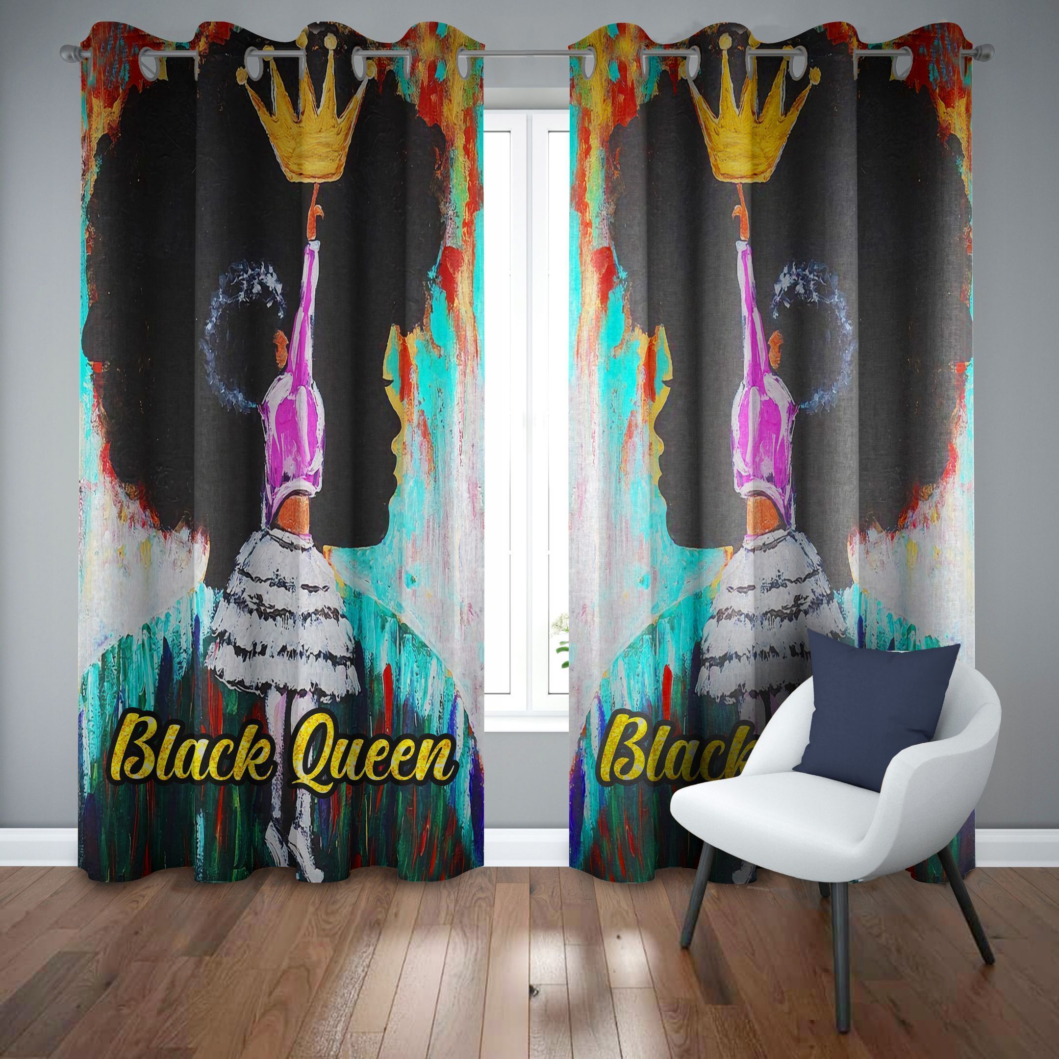 black girl art printed window curtain home decor 7521