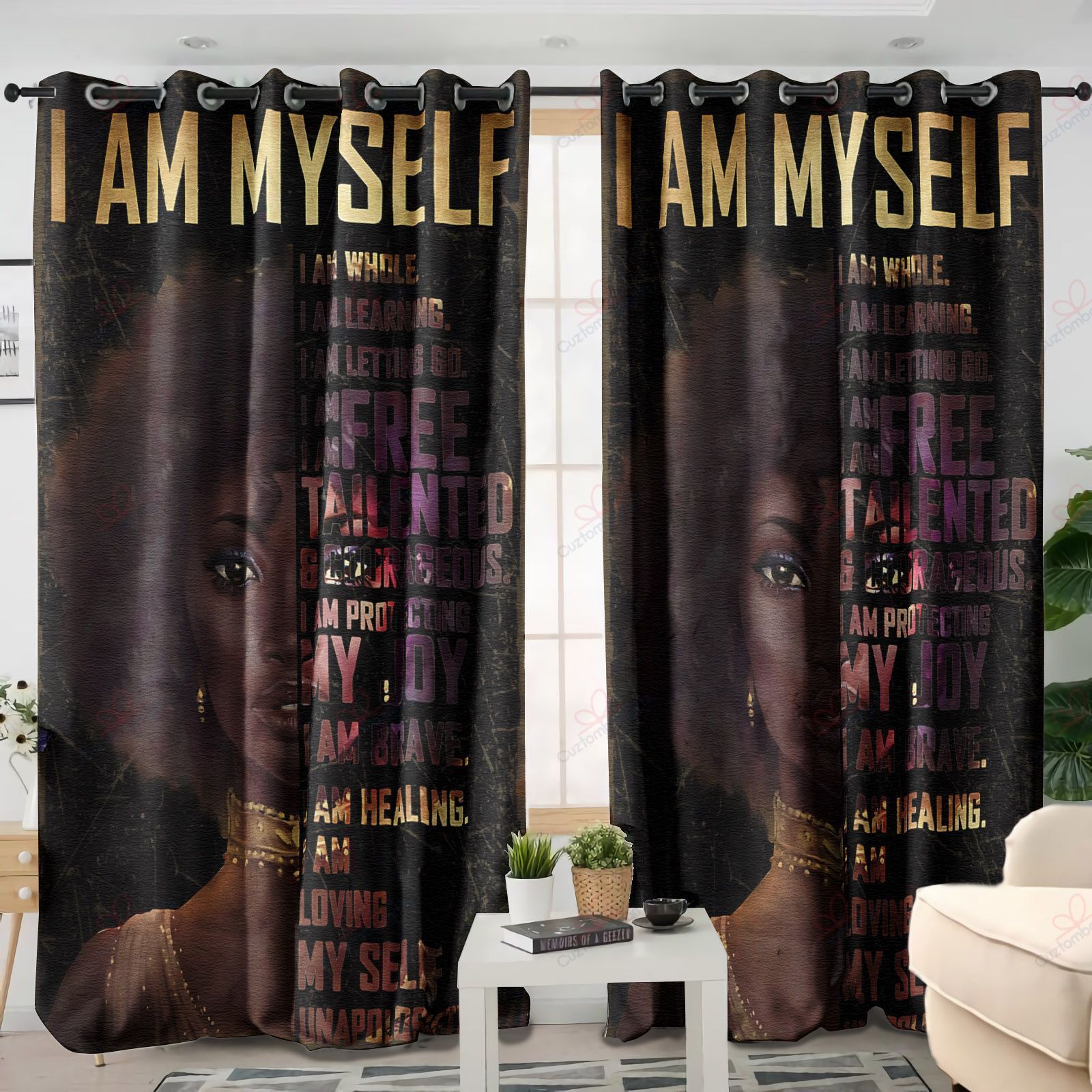 black girl i am free protecting my joy unapologetically printed window curtain home decor 5686