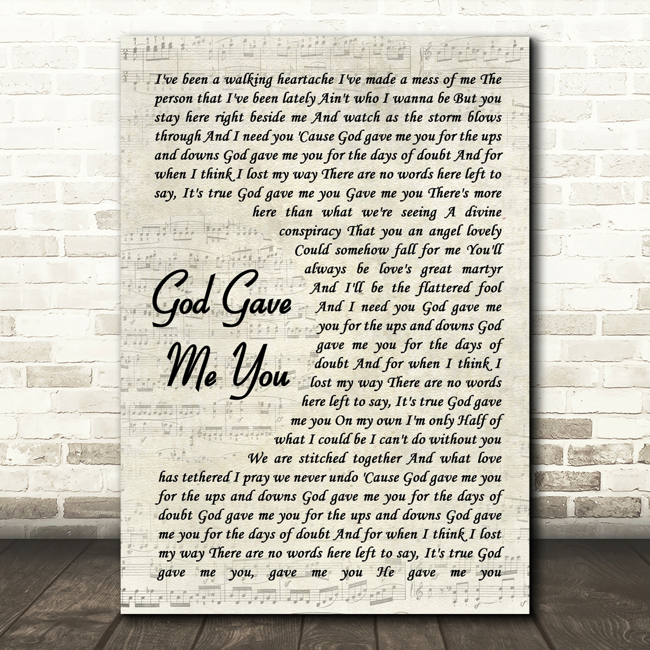 Blake Shelton God Gave Me You Song Lyric Vintage Script Quote Print blake shelton god gave me you song lyric vintage script quote print 3563