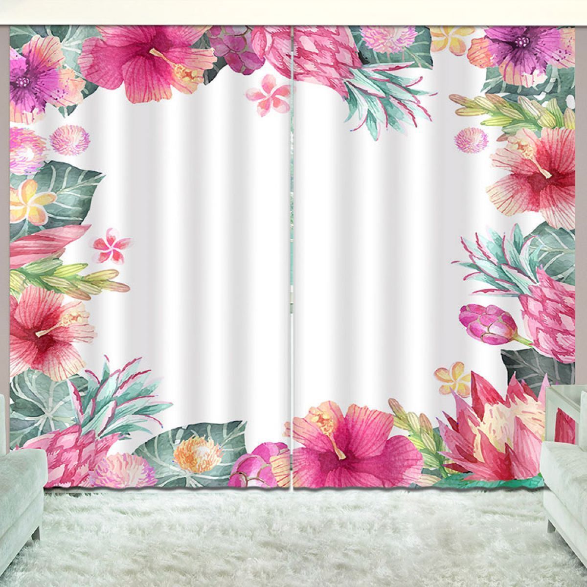 Blossom Tropical Flower Hibiscus Printed Window Curtain Home Decor blossom tropical flower hibiscus printed window curtain home decor 5597