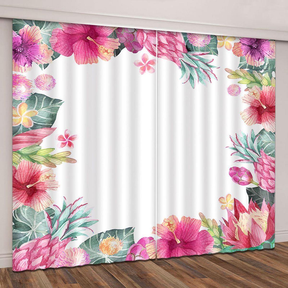 Blossom Tropical Flower Hibiscus Printed Window Curtain Home Decor blossom tropical flower hibiscus printed window curtain home decor 7864
