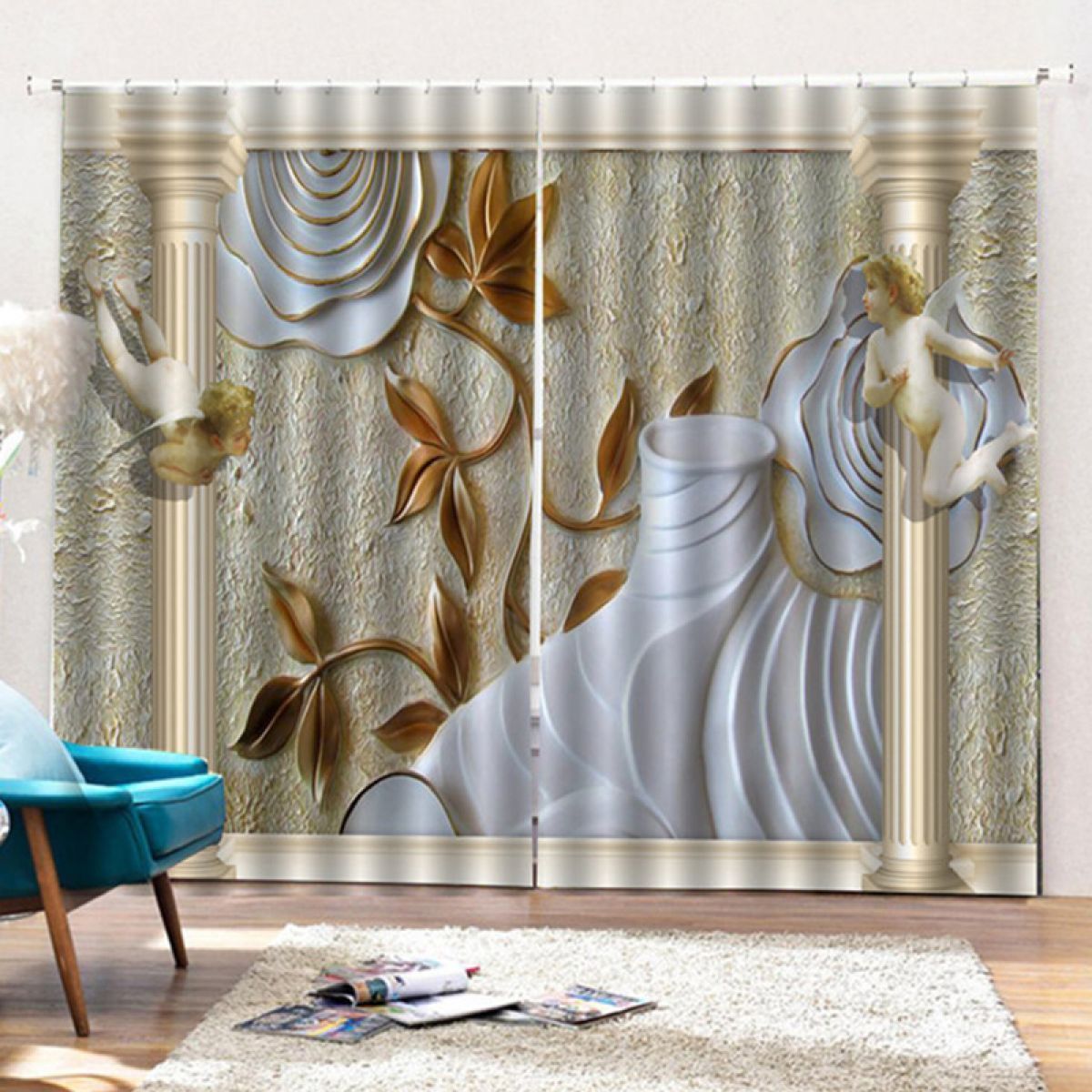 blue angels and blooms printed window curtain home decor 1571