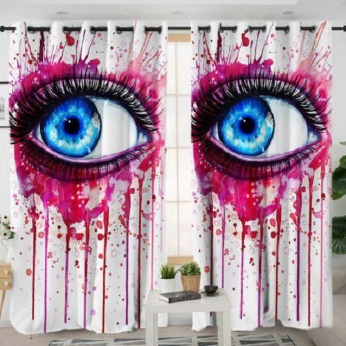 blue eye drapes pink and white background printed window curtain 7279