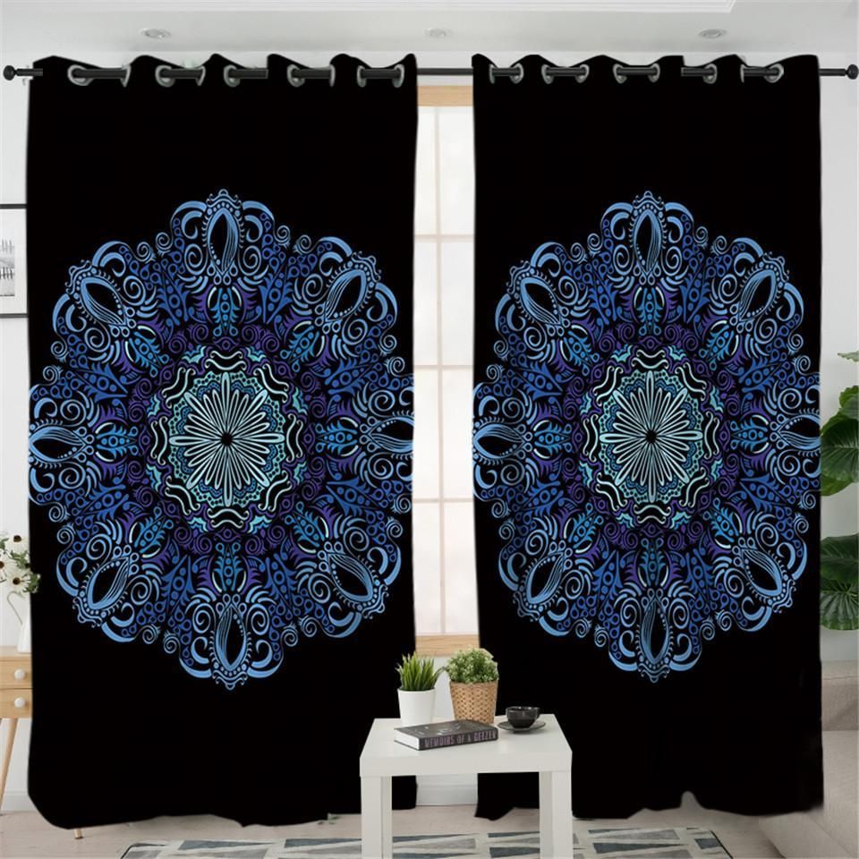 blue mandala pattern window curtains home decor 4170