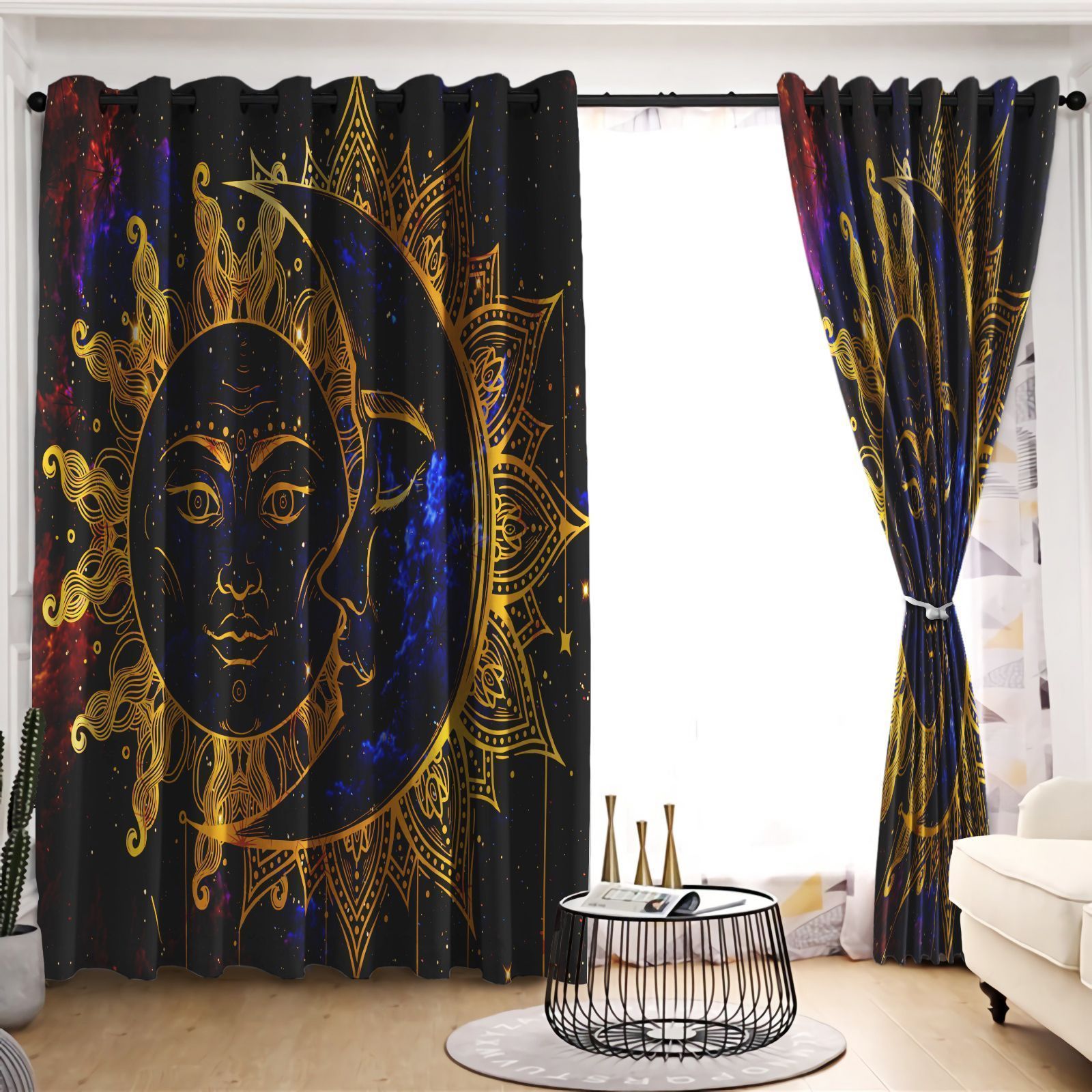 blue mandala printed window curtains home decor 8160