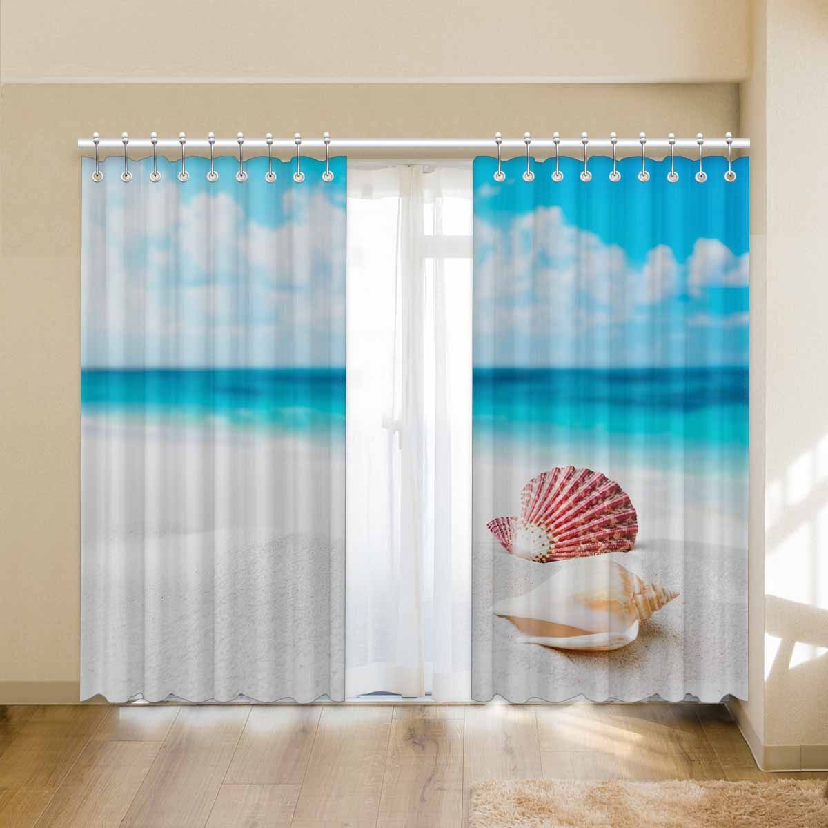 blue sky shell on the beach printed window curtain 4134