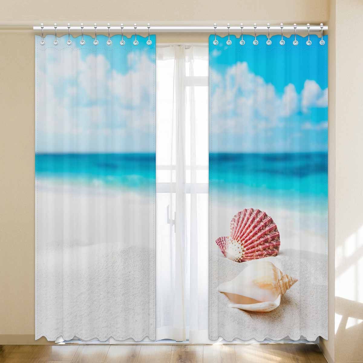 blue sky shell on the beach printed window curtain 5829