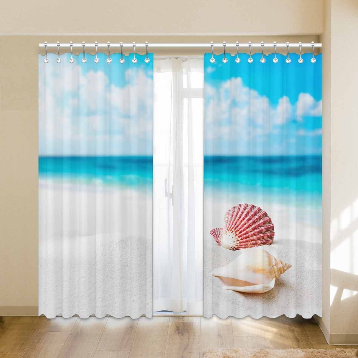 blue sky shell on the beach printed window curtain 8120