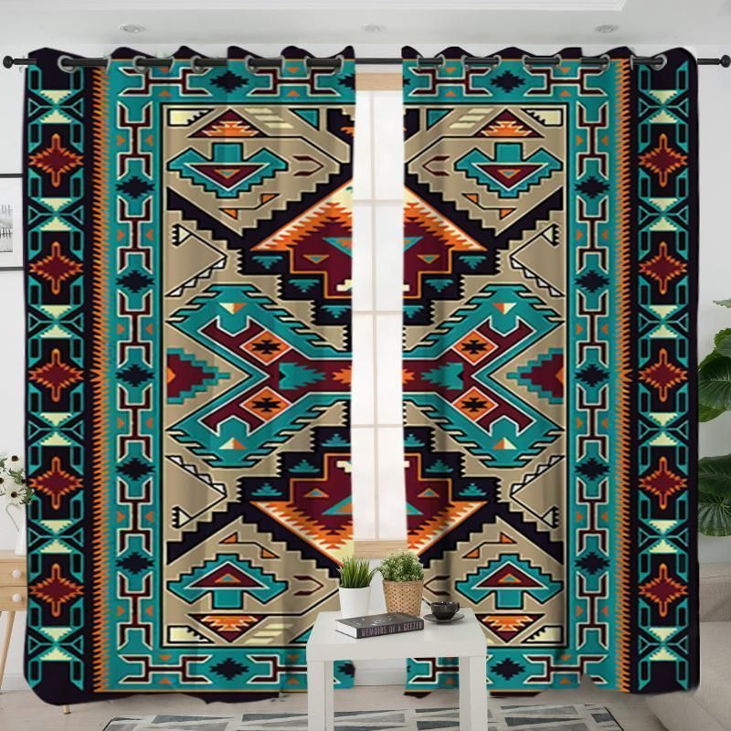 Blue Tribe Native Printed Window Curtains Home Decor blue tribe native printed window curtains home decor 7077