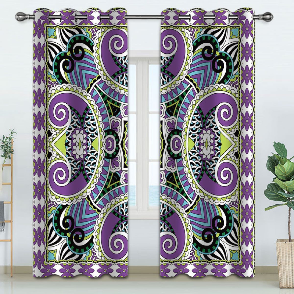 bohemia blossom purple printed window curtain home decor 4556