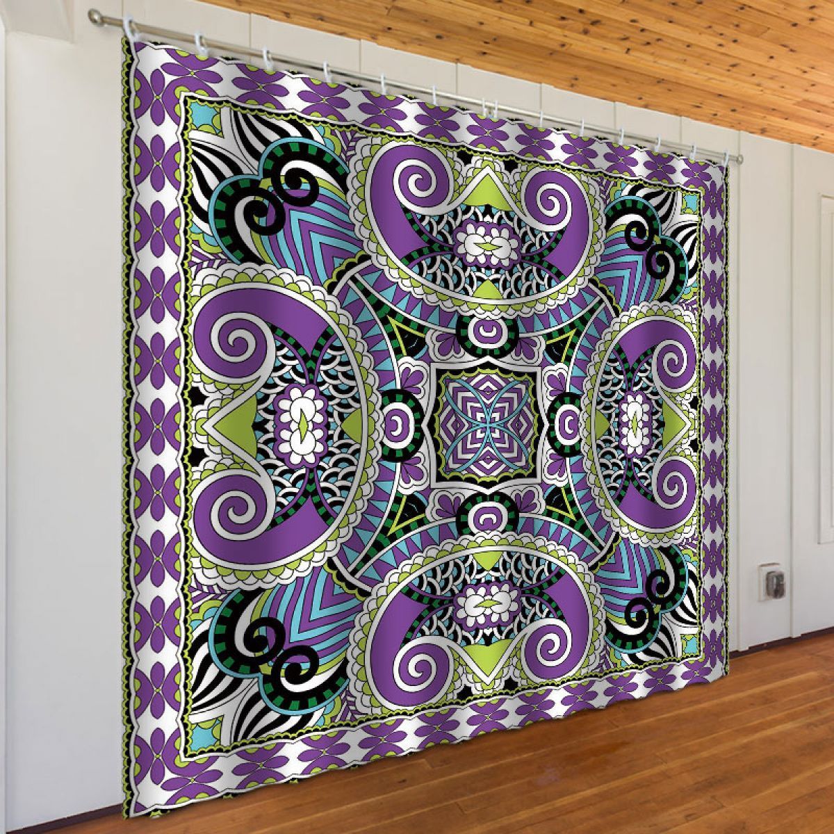 bohemia blossom purple printed window curtain home decor 7479